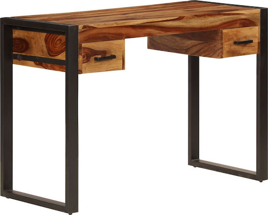 Birou Din Lemn Masiv Bej Cu Picioare Metalice 110x50x77cm