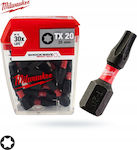 Milwaukee Σετ Μύτες TX 20 Torx Shockwave Impact 25x25mm Screwdriver Bit Torx with Size T20