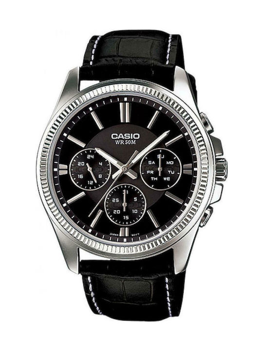Casio Ρολόι Μπαταρίας με Μαύρο Δερμάτινο Λουράκι