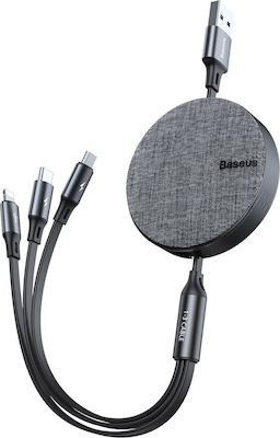 Baseus Fabric Ausziehbar USB zu Blitzschlag / Typ-C / Micro-USB Kabel 3.5A Gray 1.20m (CAMLT-BYG1)