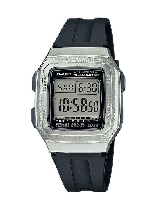 Casio Collection Ψηφιακό Ρολόι Χρονογράφος Μπαταρίας με Καουτσούκ Λουράκι σε Μαύρο χρώμα
