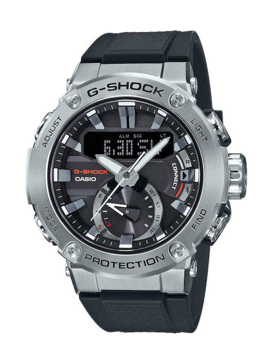 Casio G-Shock G-Steel Ανδρικό Ρολόι 49.2mm Χρονογράφος Solar με Μαύρο Καουτσούκ Λουράκι