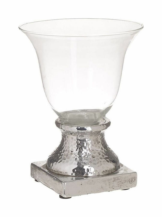 Inart Candle Holder suitable for Tealights Glass Silver 15x15x20cm 1pcs