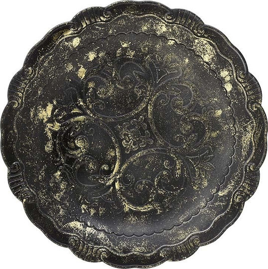 Inart Vintage Round Wooden Decorative Platter Black 49x49x5cm