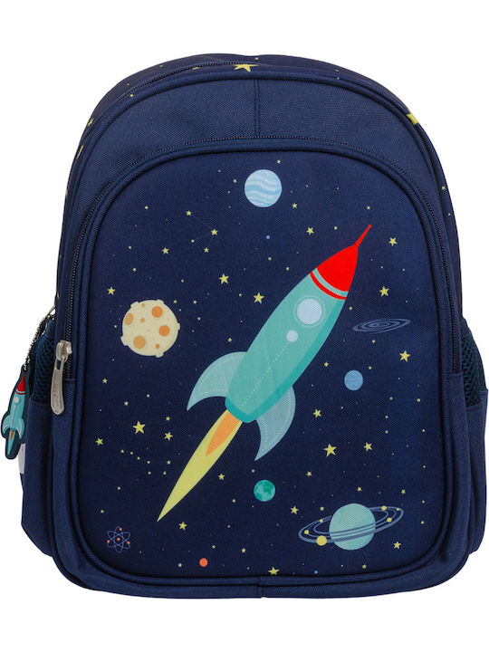 A Little Lovely Company Space School Bag Backpack Kindergarten Blue with Water Bottle Holder