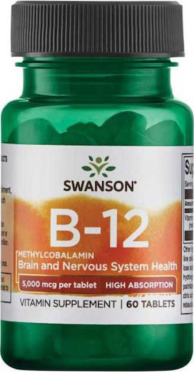 Swanson Β-12 Methylcobalamin Βιταμίνη για την Υγεία του Νευρικού Συστήματος 500mcg 60 κάψουλες