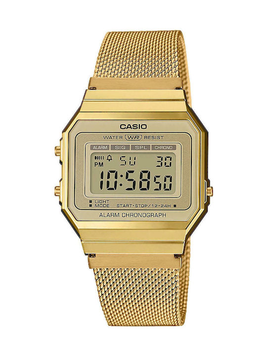 Casio Vintage Iconic Ψηφιακό Ρολόι Χρονογράφος Μπαταρίας με Χρυσό Μεταλλικό Μπρασελέ