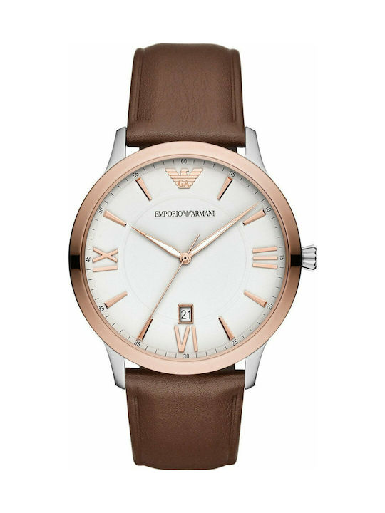 Emporio Armani Ρολόι Renato με Δερμάτινο Λουράκι σε Καφέ χρώμα