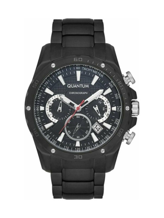 Quantum Adrenaline Watch Chronograph Battery with Black Metal Bracelet