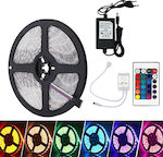 Waterproof LED Strip Power Supply 12V RGB Length 5m and 60 LEDs per Meter Set with Remote Control and Power Supply SMD5050