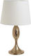 Inart Metal Table Lamp for Socket E27 with White Shade and Gold Base