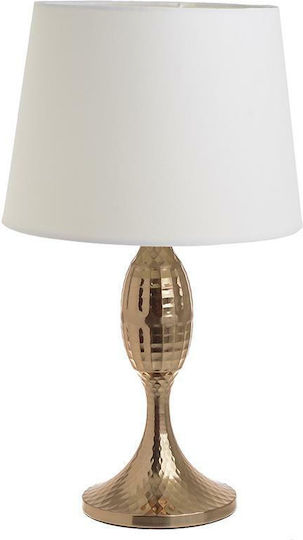 Inart Metal Table Lamp for Socket E27 with White Shade and Gold Base