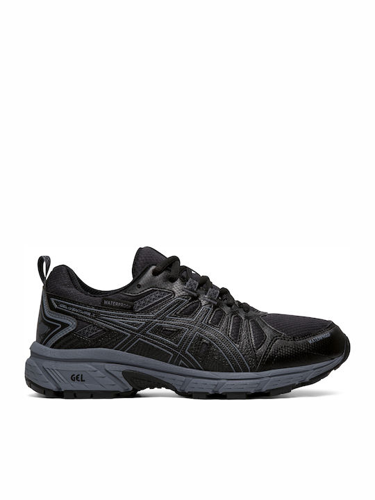 Gel Venture 7 GS WP Wasserdicht Kinder Sportschuhe Laufen mit Schnürsenkeln Schwarz