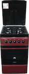 Ferre F5T40G2-Red Κουζίνα Υγραερίου 52lt με Εστίες Υγραερίου Π50εκ. Κόκκινη