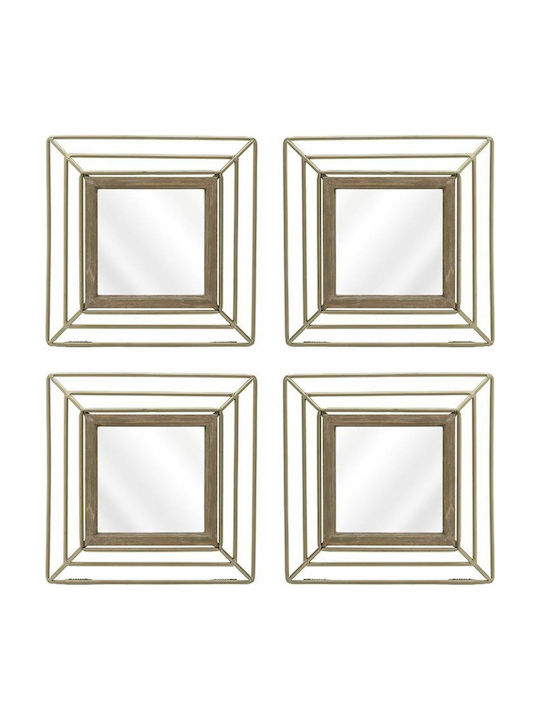 Inart Wall Mirror with Beige Metallic Frame 40x40cm 4pcs