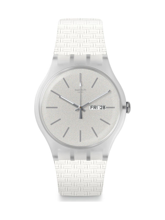 Swatch Bricablanc Watch with White Rubber Strap