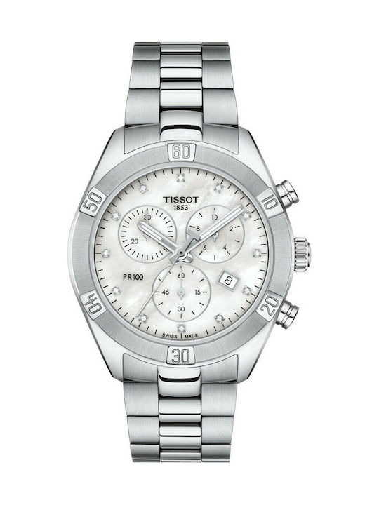 Tissot PR 100 Diamonds Watch Chronograph with Silver Metal Bracelet