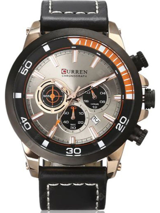 Curren Ανδρικό Ρολόι 48mm Χρονογράφος Μπαταρίας με Μαύρο Δερμάτινο Λουράκι