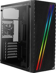 Aerocool Streak Jocuri Turnul Midi Cutie de calculator cu fereastră laterală și iluminare RGB Negru