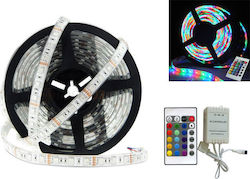 Bandă LED Alimentare 12V RGB Lungime 5m și 60 LED-uri pe Metru Set cu Telecomandă și Alimentare SMD3528