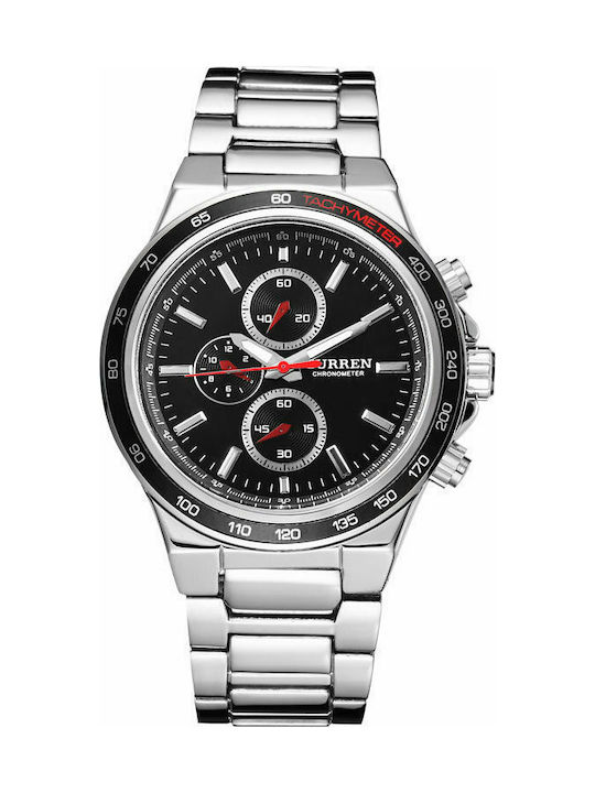 Curren Watch Chronograph Battery with Metal Bracelet Silver / Black / Red