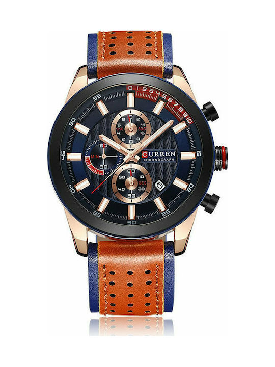 Curren Watch Battery with Leather Strap Black / Brown / Blue