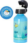 Ecolife Неръждаема стоманена бутилка за вода за деца Риба Светлосин 500мл