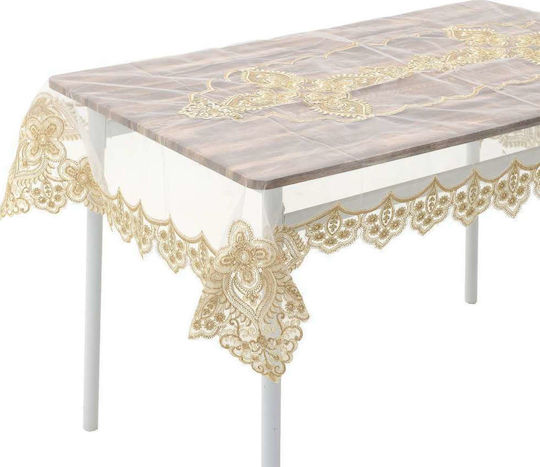 Inart Tablecloth with Lace Beige 110x180cm