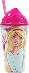 Gim Cream Cup Kinder Trinkflasche Barbie Kunststoff mit Strohhalm Fuchsie 345ml