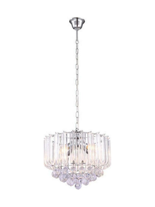 Globo Lighting Pendant Light Three-Light with Crystals for Socket E14, E.14 Transparent