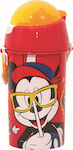 Gim Flip Pop Up Kinder Trinkflasche Mickey Kunststoff mit Strohhalm Rot 500ml