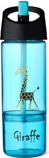 Carl Oscar Sticlă de plastic cu paie Băutură și mâncare 2 în 1 Girafă Albastru deschis 450ml