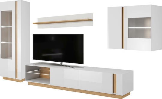 Unitate TV pentru sufragerie Alb cu vitrină L260xA40xÎ194buc