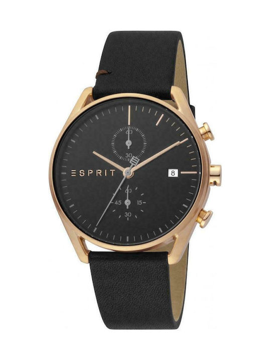 Esprit Watch Chronograph Battery with Black Leather Strap ES1G098L0045