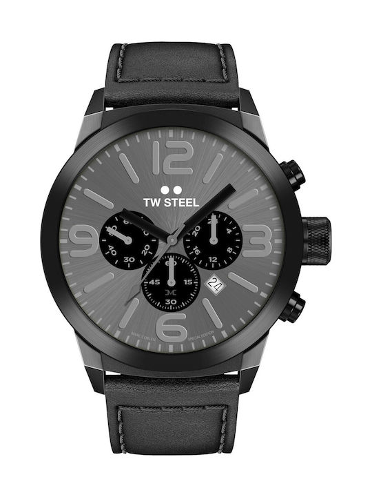 TW Steel MC Editions Herrenuhr 42mm Chronograph Batterie mit Schwarz Lederarmband