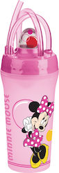 Kids Plastic Water Bottle with Straw Pink 450ml