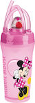 Kids Plastic Water Bottle with Straw Pink 450ml