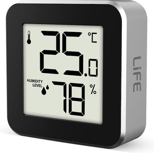 Life Alu Mini Indoor Thermometer & Hygrometer Tabletop / Wall Mounted Black-Aluminum