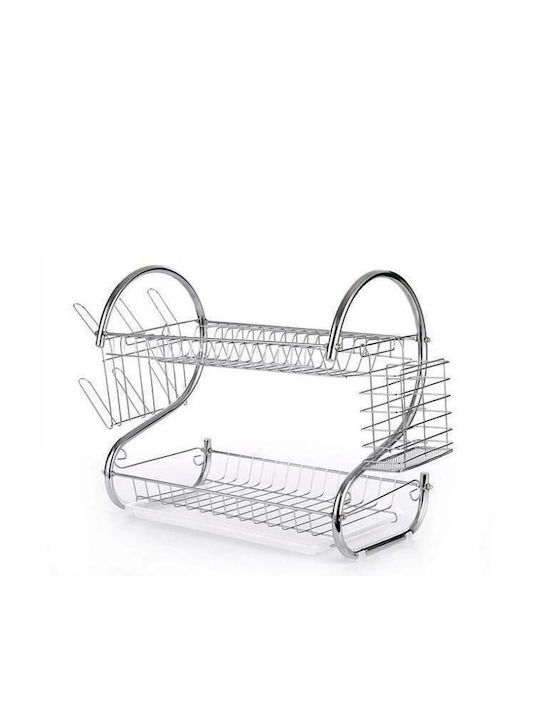 Meifeng Dish Drainer Double Tier Metallic in Silver Color 56x26x33cm