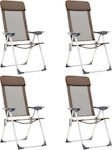 vidaXL Chair Beach Aluminium Brown Set of 4pcs