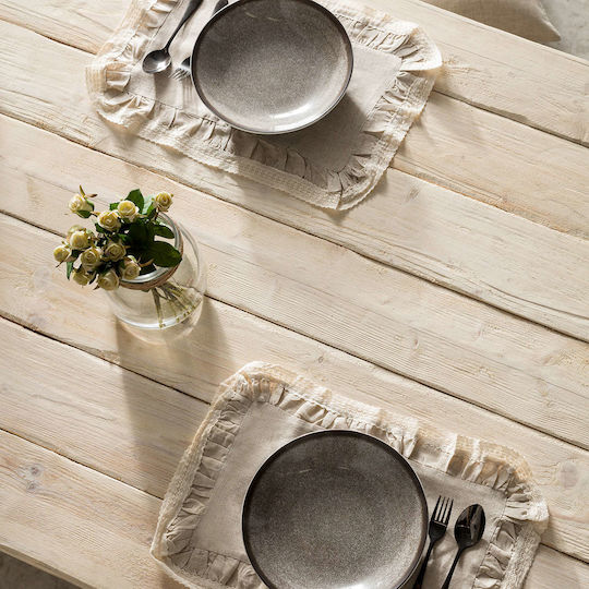 Gofis Home Dancy Platzdeckchen Stoff Beige 50x35cm 2Stück