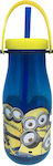 Stor Kinder Trinkflasche Minions Kunststoff mit Strohhalm Hellblau 370ml