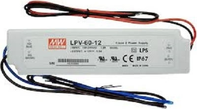 LPV-60-12 LED захранване Водоустойчиво IP67 Мощност 60W с Изходно напрежение 12V Mean Well