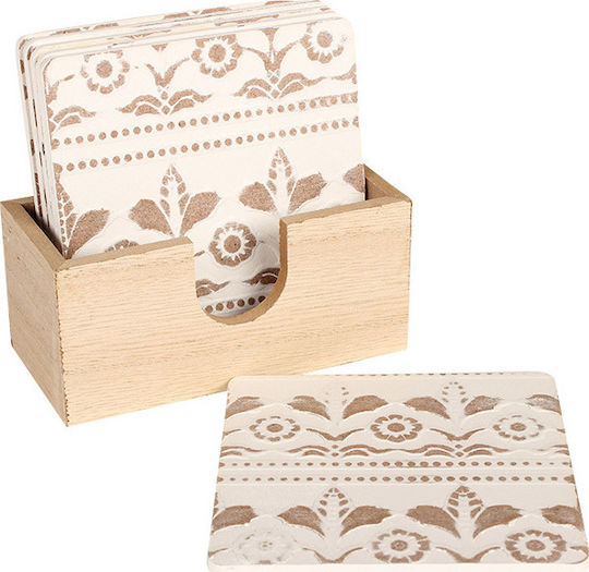 Keskor Σουβέρ Ξύλινο με Βάση Μπεζ 10x10cm 6τμχ