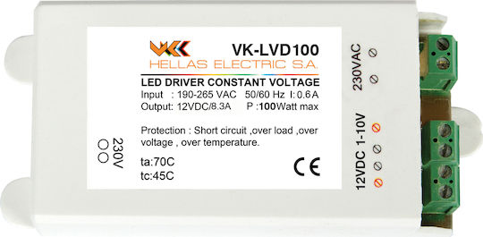 VK Lighting Dimmable LED Захранване IP54 Мощност 100W с Изходно Напрежение 12V