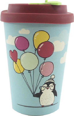 Chic Mic Penguin With Balloons Κούπα Μπαμπού με Καπάκι Μπλε 350ml