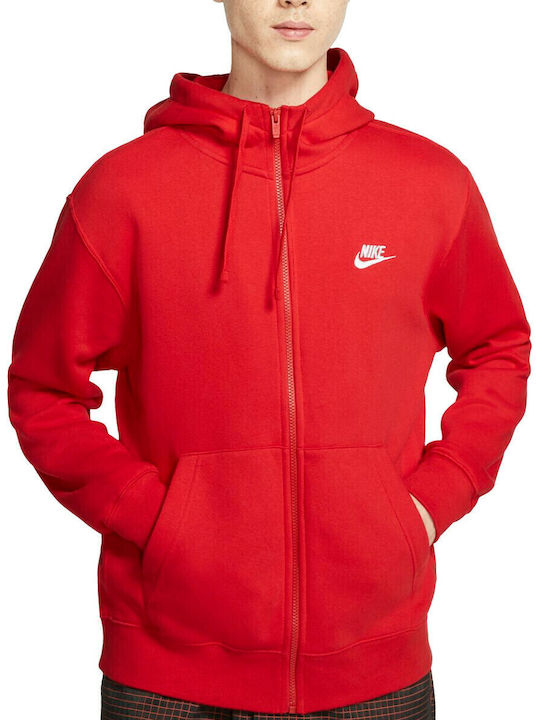 Nike Sportswear Club Ζακέτα με Κουκούλα Κόκκινη