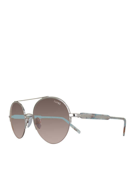 Retrosuperfuture Cooper Herren Sonnenbrille mit Silber Metall Gestell und Braun Verlaufsfarbe Spiegel Linse
