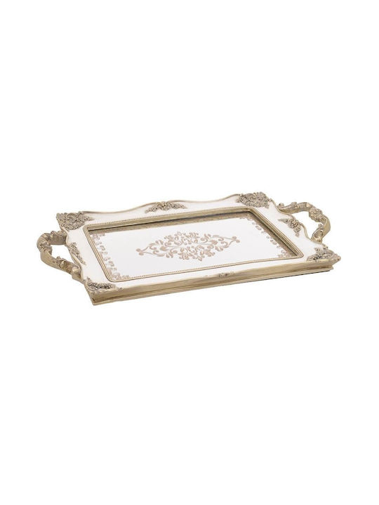 Inart Polyresin Rectangular Decorative Tray Δίσκος/Καθρέπτης Polyresin Χρυσός/Εκρού 41x25x2cm with Mirror 41x25x2cm