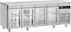 Inomak Английски превод: Stainless Steel Refrigerator Counter 475лт with 4 Glass Doors and Cooling Machine +3/+10°C L224xW60xH87.5см Prunus